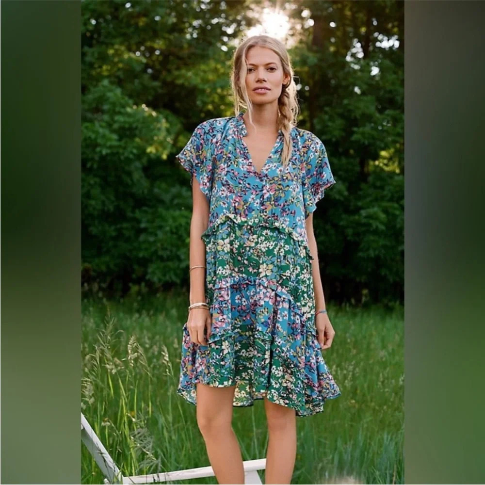 ANTHROPOLOGIE Robin Floral  Shortsleeved Shift Dress Large